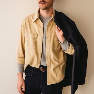 Vintage Big Mac JCPenney Work Shirt Mens Medium Beige Cotton Long Sleeve Pockets